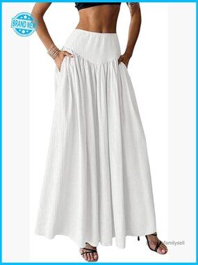 Pleated Flowy Maxi Skirt High Waist Long Skirt with Pocket Y2K